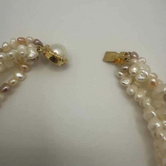 Vintage Faux Pearl Necklace Multi Strand White Pink Purple 16.5” - Picture 7 of 11